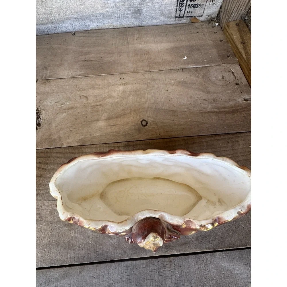 Vintage 40s-50s Ceramic Planter Vase Pomegranate And Leaves Gold Accents Crazing